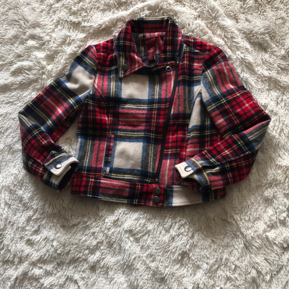Plaid moto zip front jacket